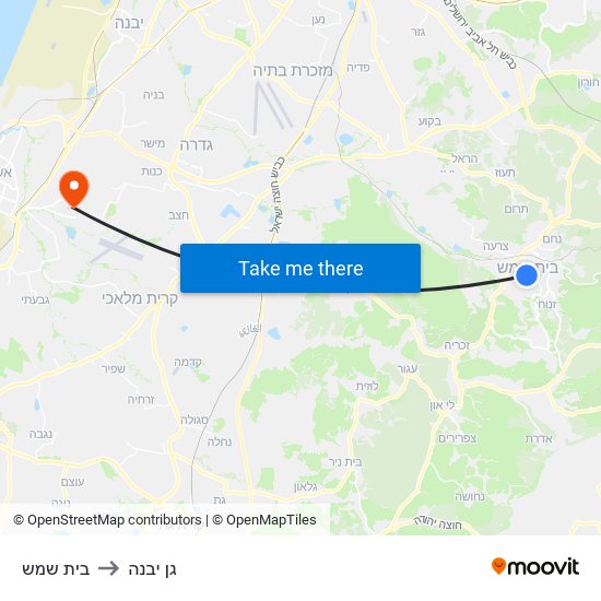 בית שמש to גן יבנה map