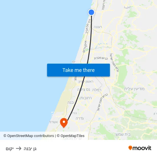 יקום to גן יבנה map