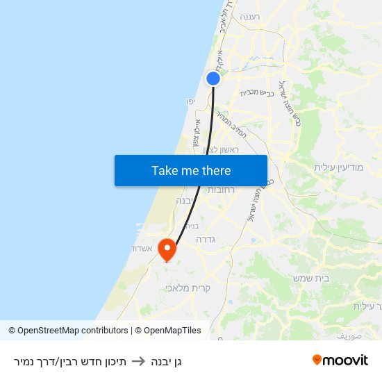 תיכון חדש רבין/דרך נמיר to גן יבנה map