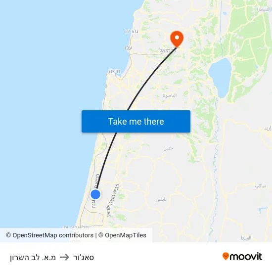 מ.א. לב השרון to סאג'ור map