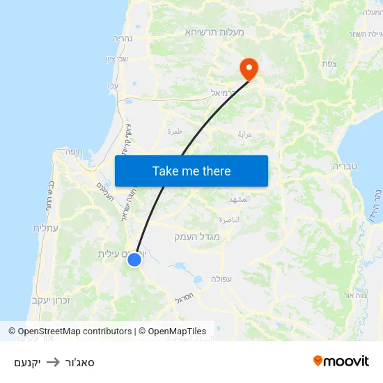 יקנעם to סאג'ור map