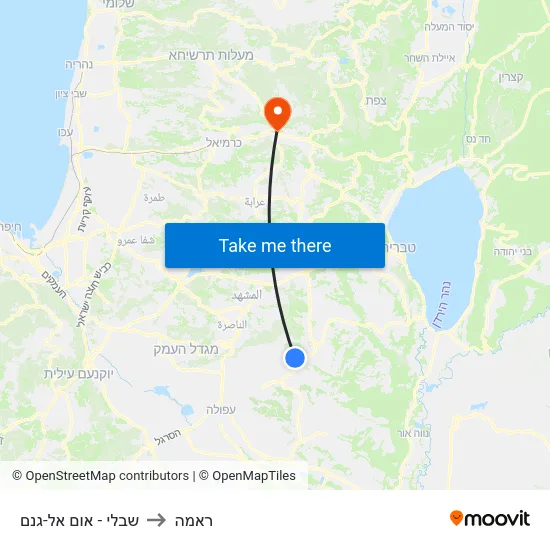 שבלי - אום אל-גנם to ראמה map