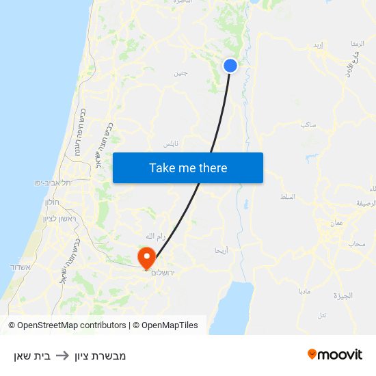 בית שאן to מבשרת ציון map