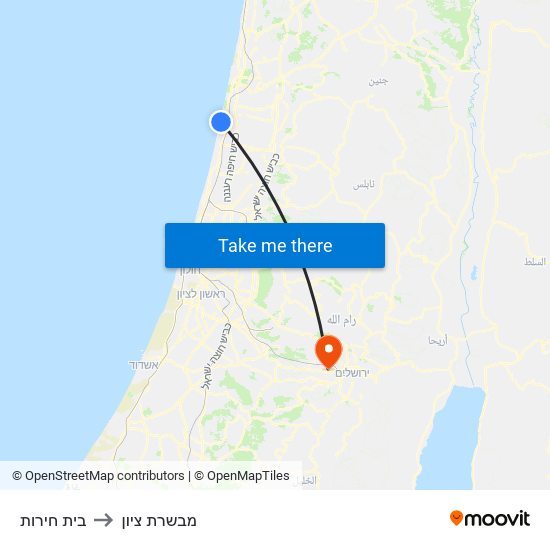 בית חירות to מבשרת ציון map