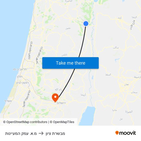 מ.א. עמק המעיינות to מבשרת ציון map