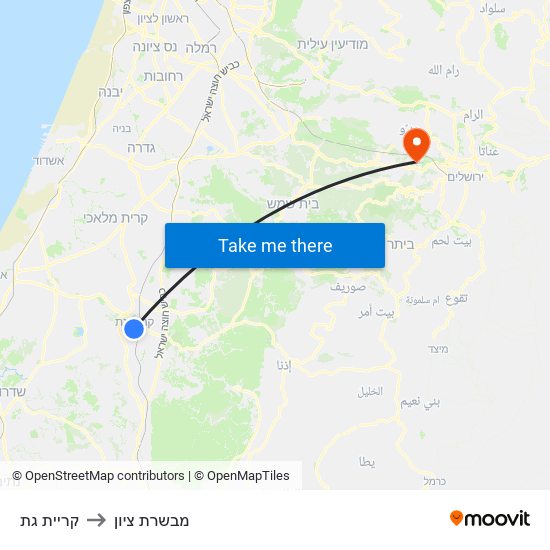 קריית גת to מבשרת ציון map