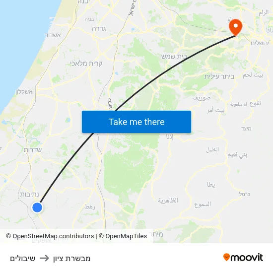 שיבולים to מבשרת ציון map