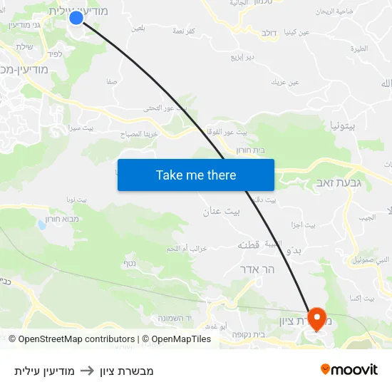 מודיעין עילית to מבשרת ציון map