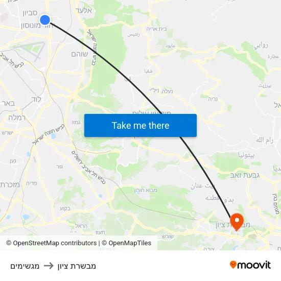 מגשימים to מבשרת ציון map