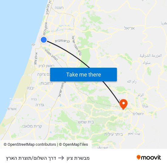 דרך השלום/תוצרת הארץ to מבשרת ציון map