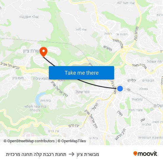 תחנת רכבת קלה תחנה מרכזית to מבשרת ציון map