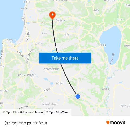 עין חרוד (מאוחד) to תובל map