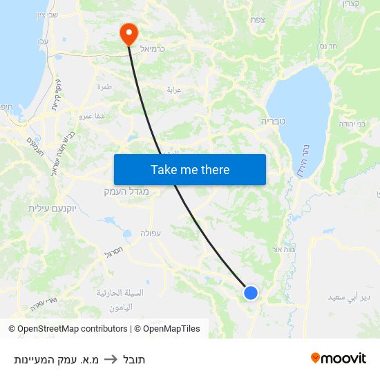 מ.א. עמק המעיינות to תובל map