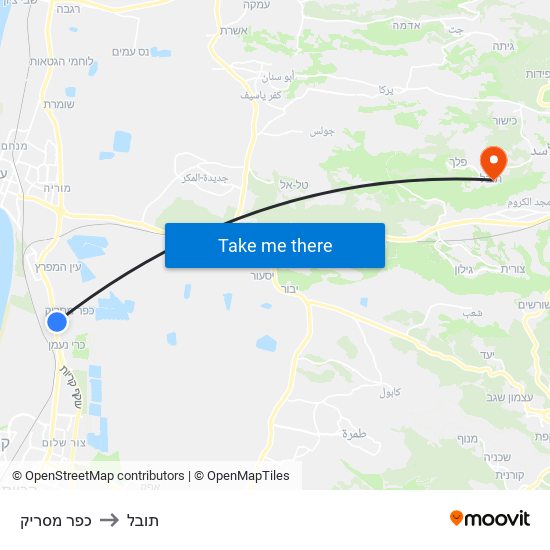 כפר מסריק to תובל map