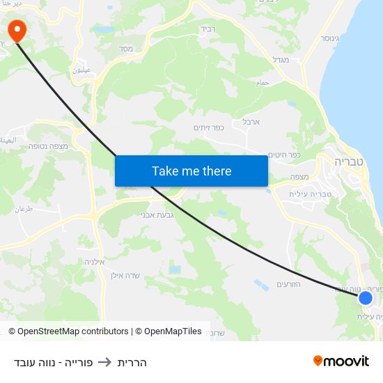 פורייה - נווה עובד to הררית map