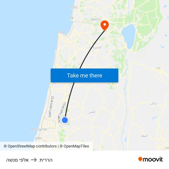 אלפי מנשה to הררית map