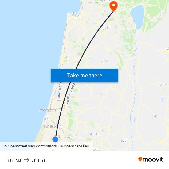 גני הדר to הררית map