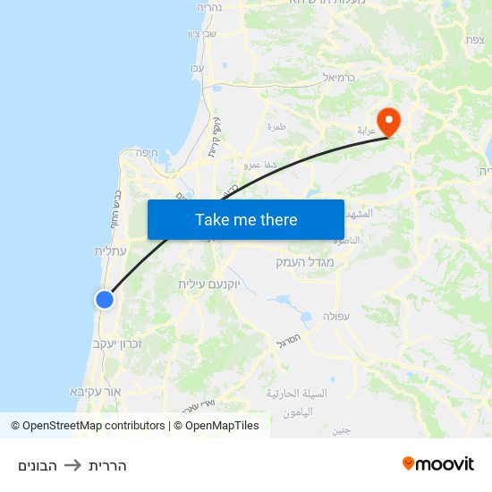 הבונים to הררית map