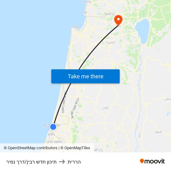 תיכון חדש רבין/דרך נמיר to הררית map