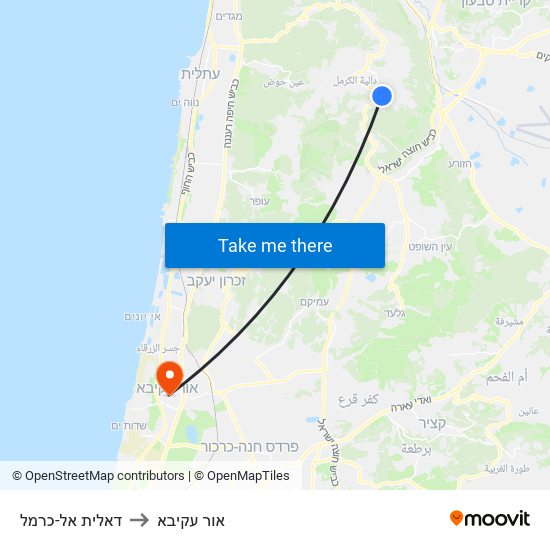 דאלית אל-כרמל to אור עקיבא map