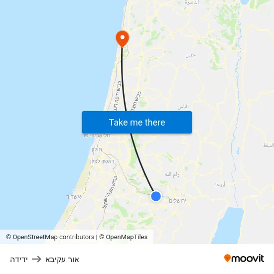 ידידה to אור עקיבא map