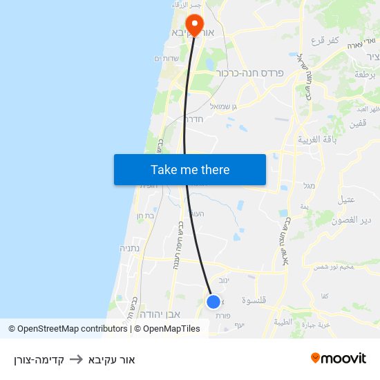 קדימה-צורן to אור עקיבא map