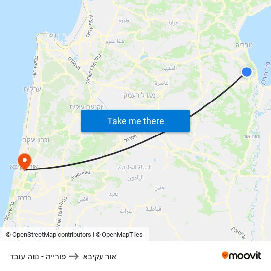 פורייה - נווה עובד to אור עקיבא map