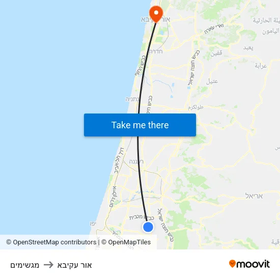 מגשימים to אור עקיבא map