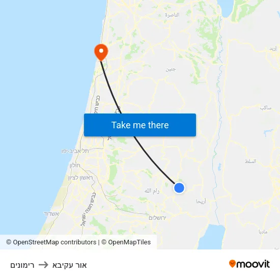 רימונים to אור עקיבא map
