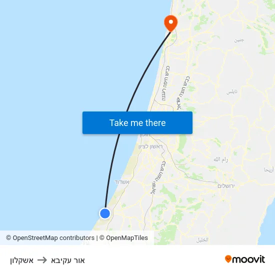 אשקלון to אור עקיבא map