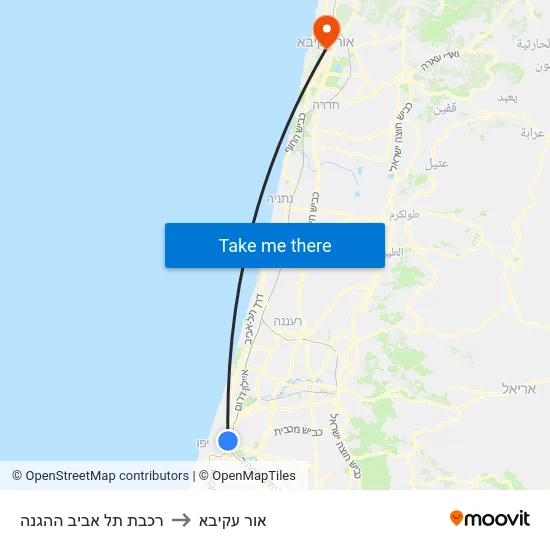 רכבת תל אביב ההגנה to אור עקיבא map