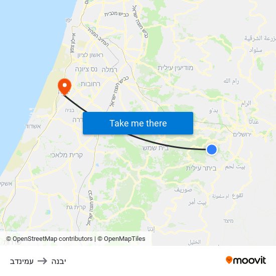 עמינדב to יבנה map