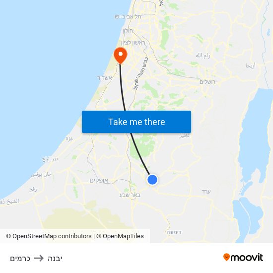 כרמים to יבנה map