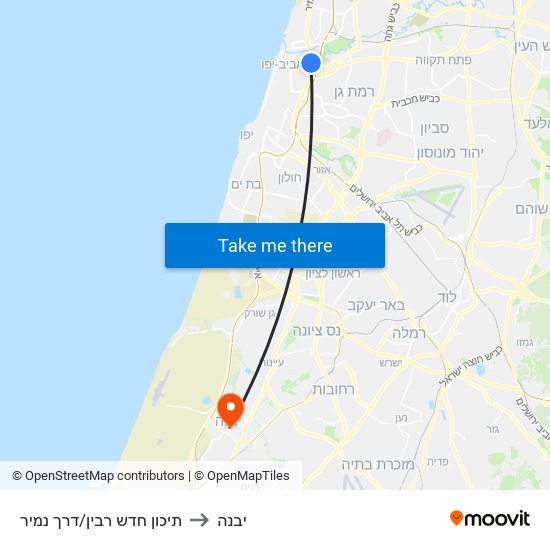 תיכון חדש רבין/דרך נמיר to יבנה map