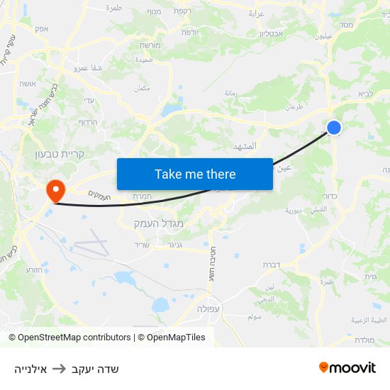 אילנייה to שדה יעקב map