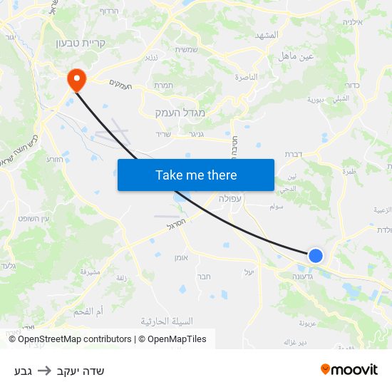 גבע to שדה יעקב map