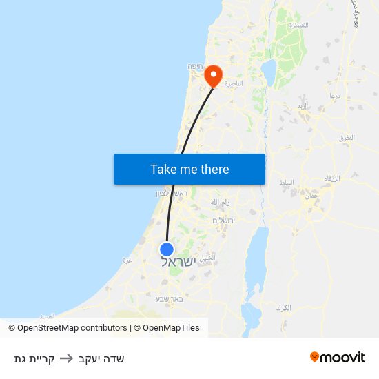 קריית גת to שדה יעקב map