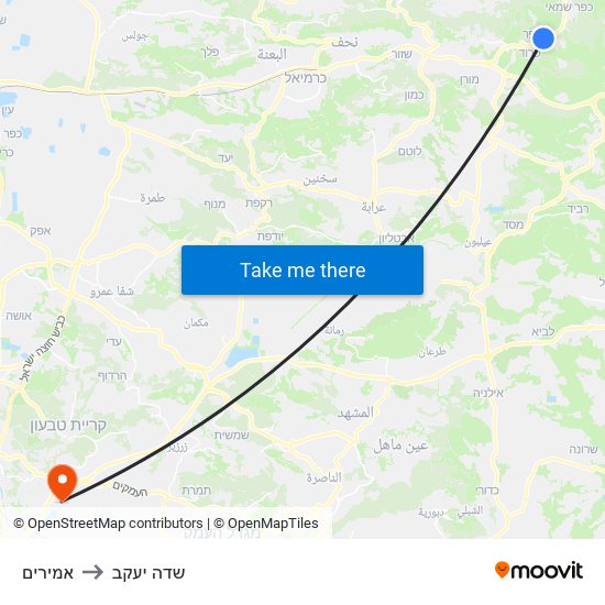 אמירים to שדה יעקב map