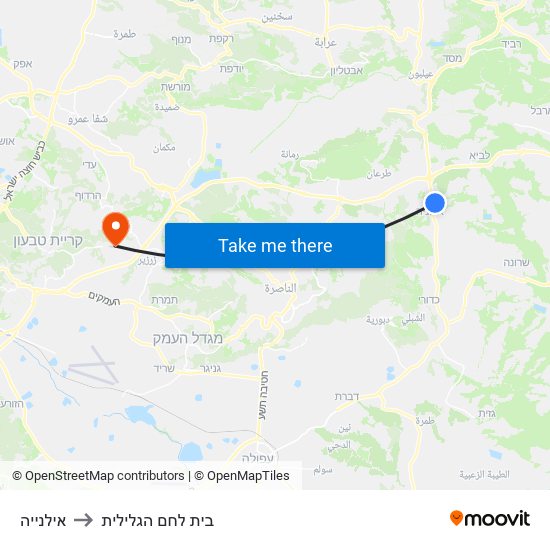 אילנייה to בית לחם הגלילית map