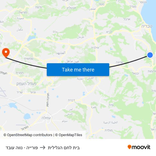 פורייה - נווה עובד to בית לחם הגלילית map