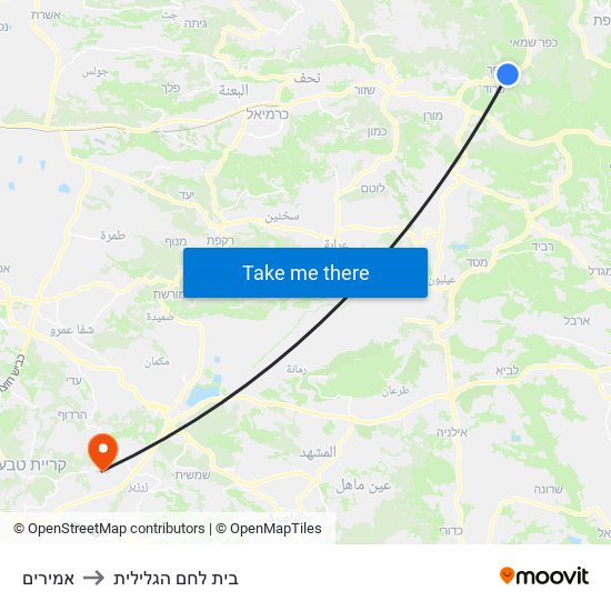 אמירים to בית לחם הגלילית map