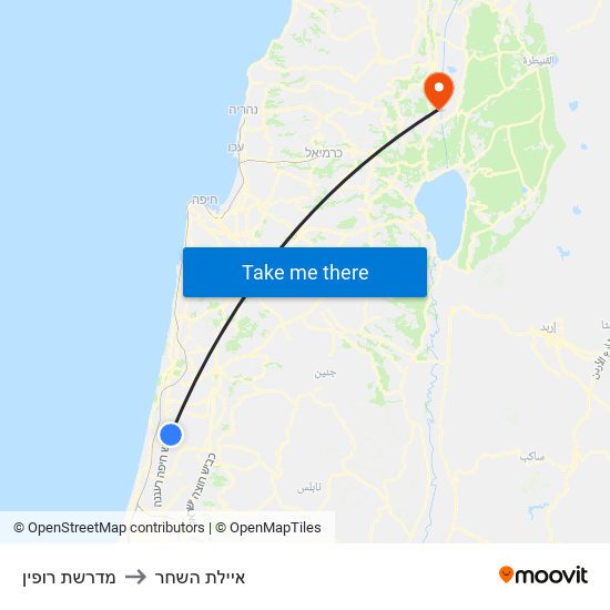 מדרשת רופין to איילת השחר map