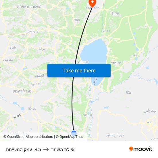 מ.א. עמק המעיינות to איילת השחר map