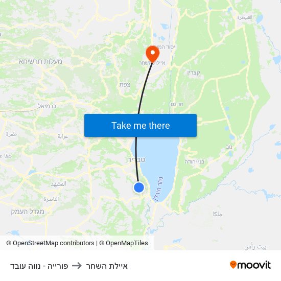 פורייה - נווה עובד to איילת השחר map