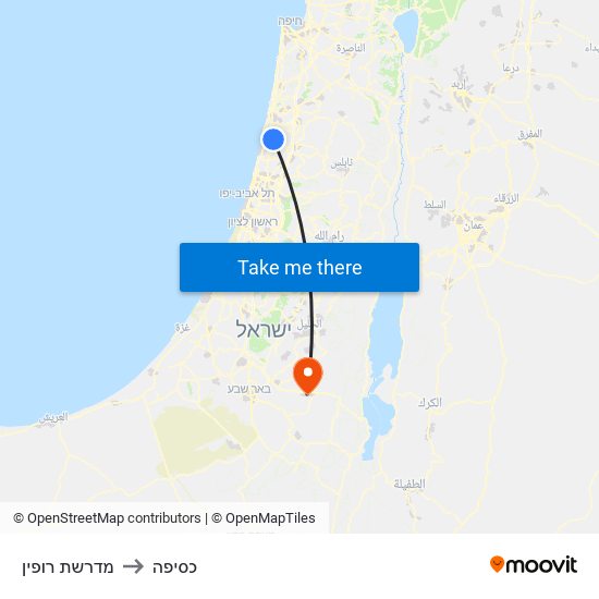 מדרשת רופין to כסיפה map