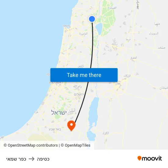כפר שמאי to כסיפה map