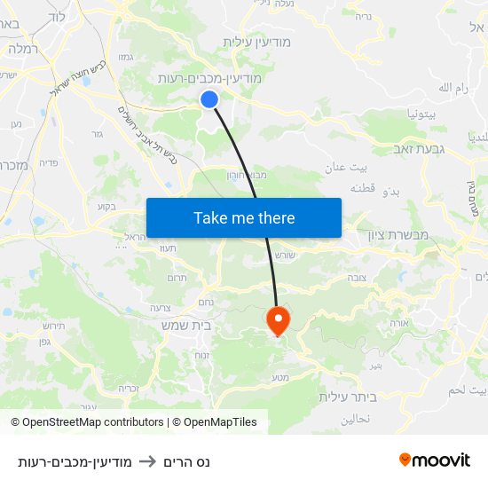 מודיעין-מכבים-רעות to נס הרים map
