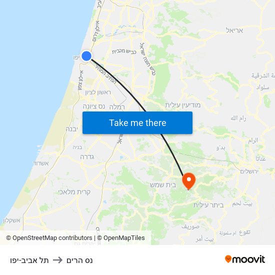 תל אביב-יפו to נס הרים map