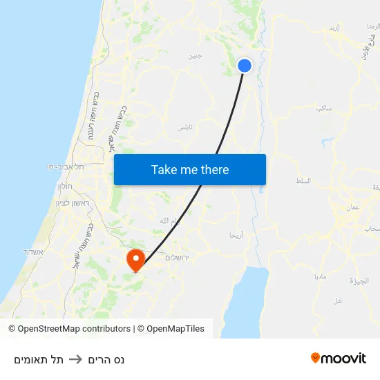 תל תאומים to נס הרים map