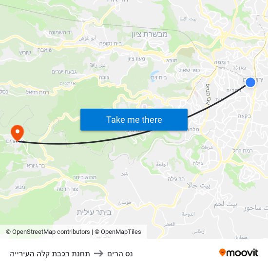 תחנת רכבת קלה העירייה to נס הרים map